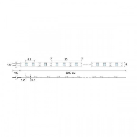 Лента светодиодная 9,6W 120 д/м 12V IP20 2835 холодный белый открытая (бухта по 5м)
