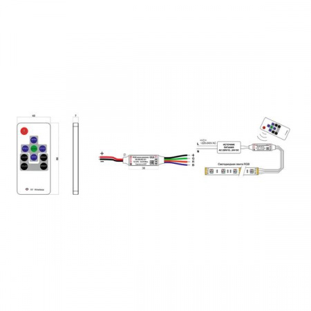 Контроллер радио сигнал 12V/24V, 144W/288W RGB